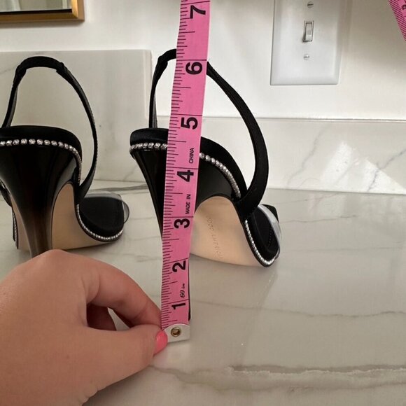 Good American Crystal Crush Lucite Satin Rhinestones Stilletto Heels SZ 9 - Picture 6 of 10